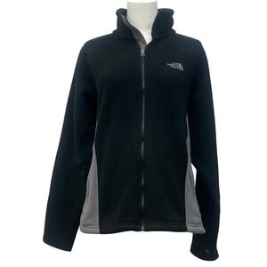 North Face Fleece Jacket Womens Large Black Gray Full Zip Logo